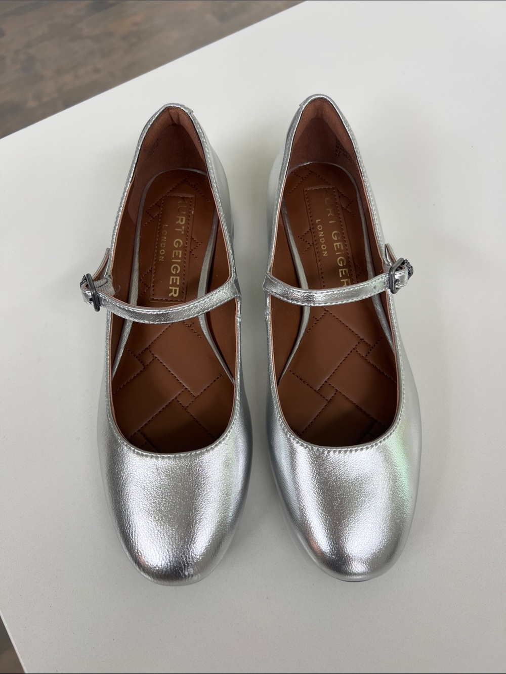 Kurt Geiger regent low heel mary jane silver metallic leather flats size 7 - Picture 5 of 11
